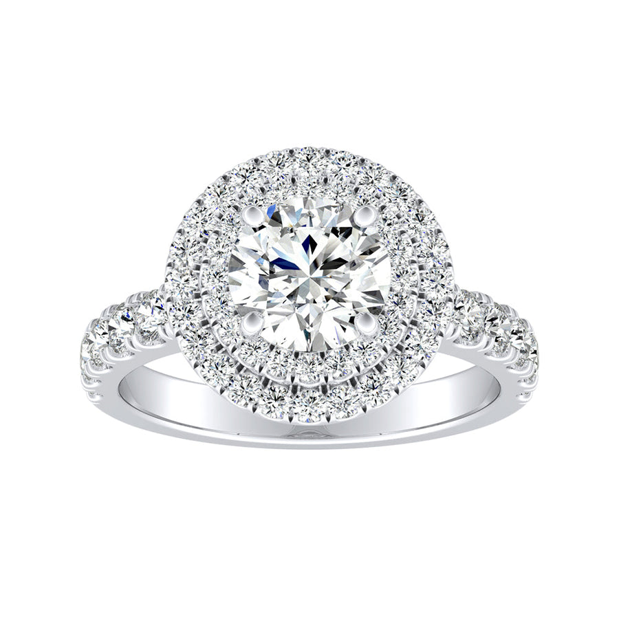 Simran Collection — Double Halo 1.00 ct. Center Round Lab Grown Diamond Engagement Ring in 14K White Gold