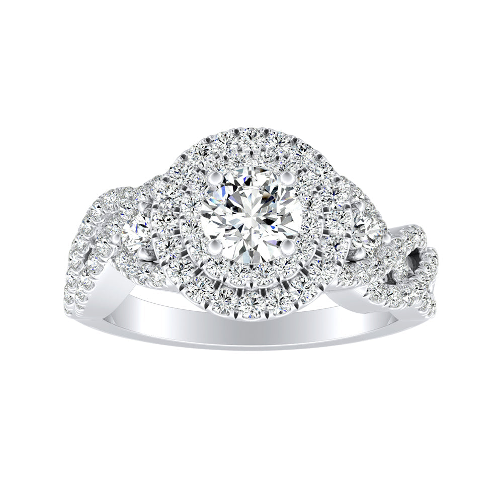 Simran Collection — 1.00 ct. Center Double Halo Round Lab Grown Diamond Engagement Ring in 14K White Gold
