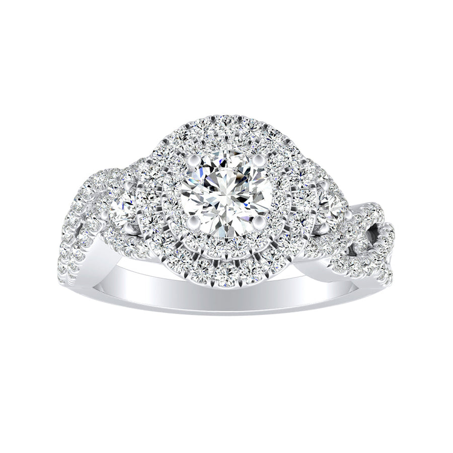 Simran Collection — 1.00 ct. Center Double Halo Round Lab Grown Diamond Engagement Ring in 14K White Gold