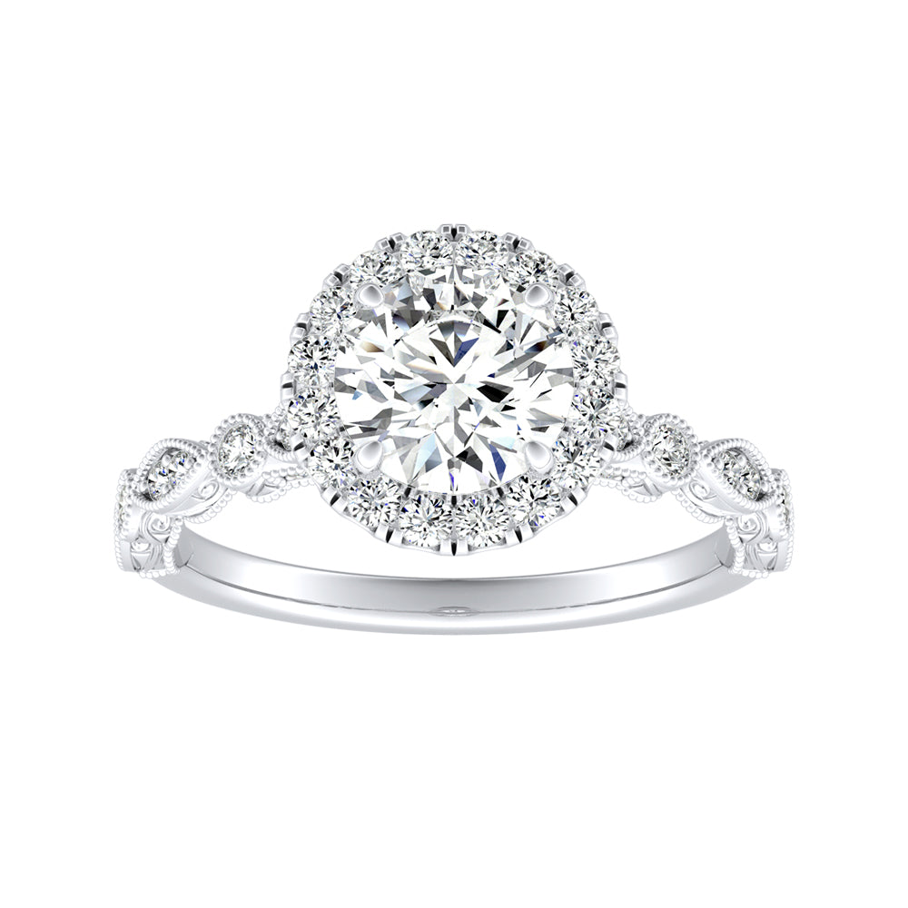 Simran Collection — 1.00 ct. Center Halo Round Lab Grown Diamond Engagement Ring in 14K White Gold