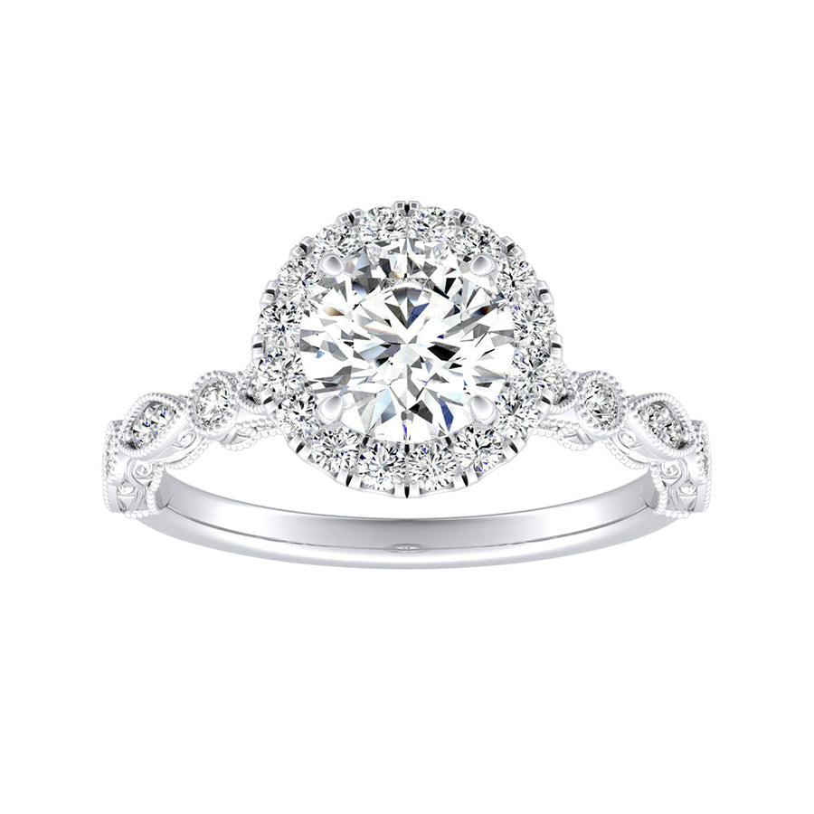 Simran Collection — 1.00 ct. Center Halo Round Lab Grown Diamond Engagement Ring in 14K White Gold
