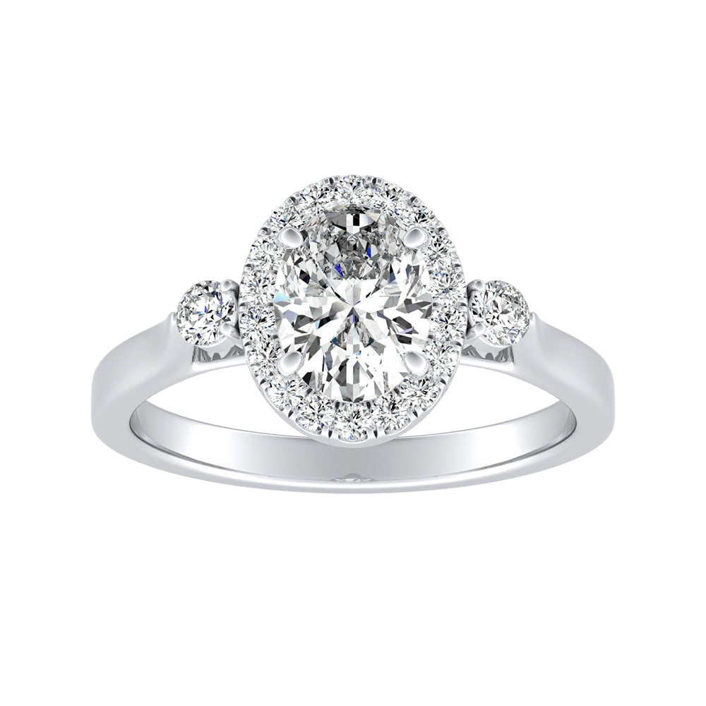 Simran Collection — Halo 1.00 ct. Center Oval Lab Grown Diamond Engagement Ring in 14K White Gold