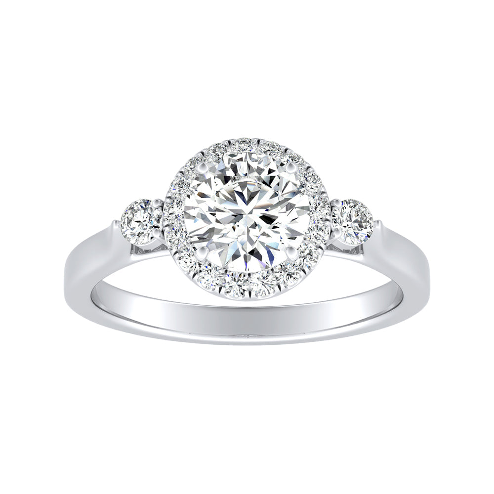Simran Collection — Halo 1.00 ct. Center Round Lab Grown Diamond Engagement Ring in 14K White Gold