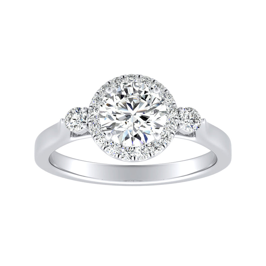 Simran Collection — Halo 1.00 ct. Center Round Lab Grown Diamond Engagement Ring in 14K White Gold