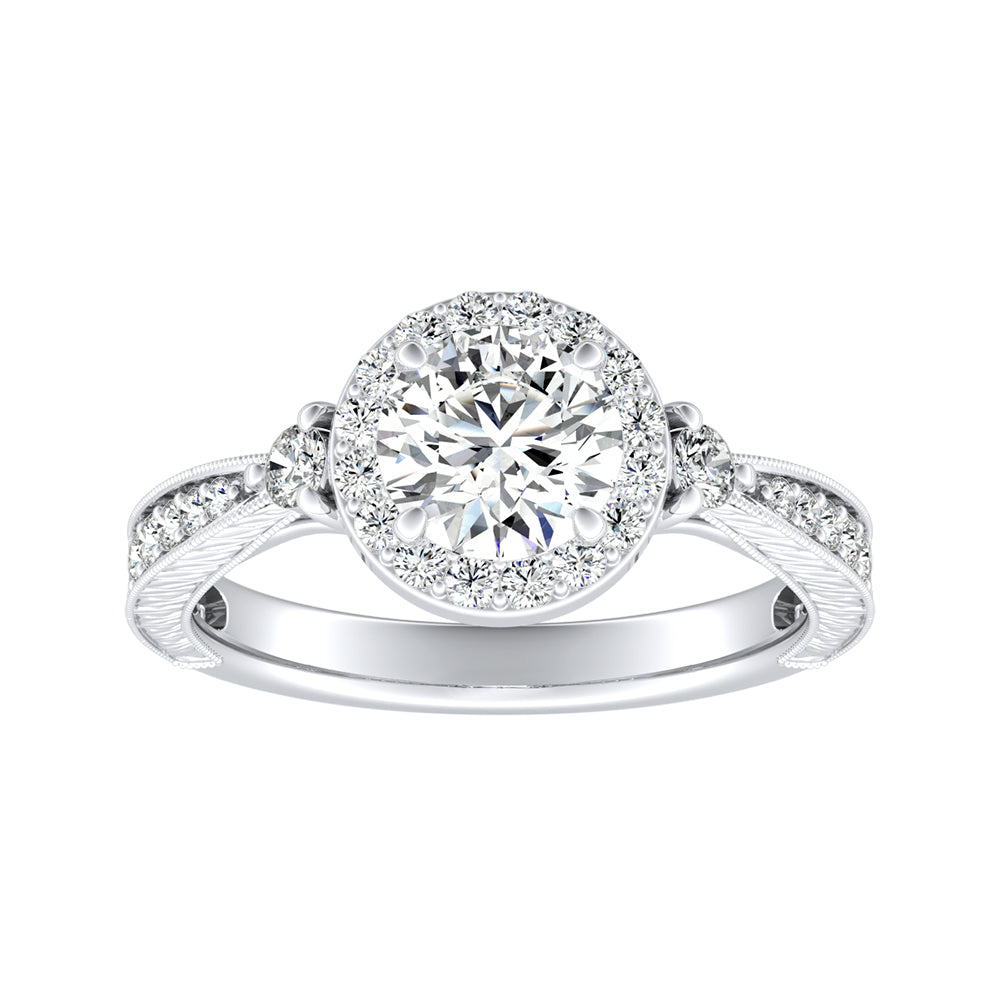 Simran Collection — Halo 1.00 ct. Center Round Lab Grown Diamond Engagement Ring in 14K White Gold
