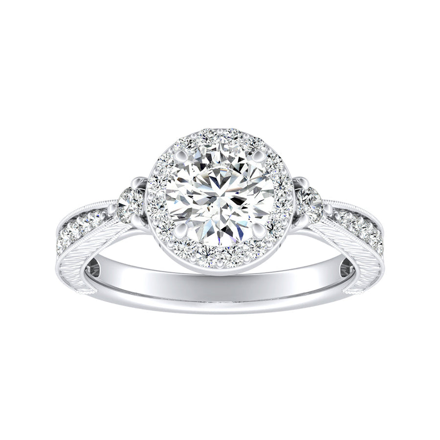 Simran Collection — Halo 1.00 ct. Center Round Lab Grown Diamond Engagement Ring in 14K White Gold