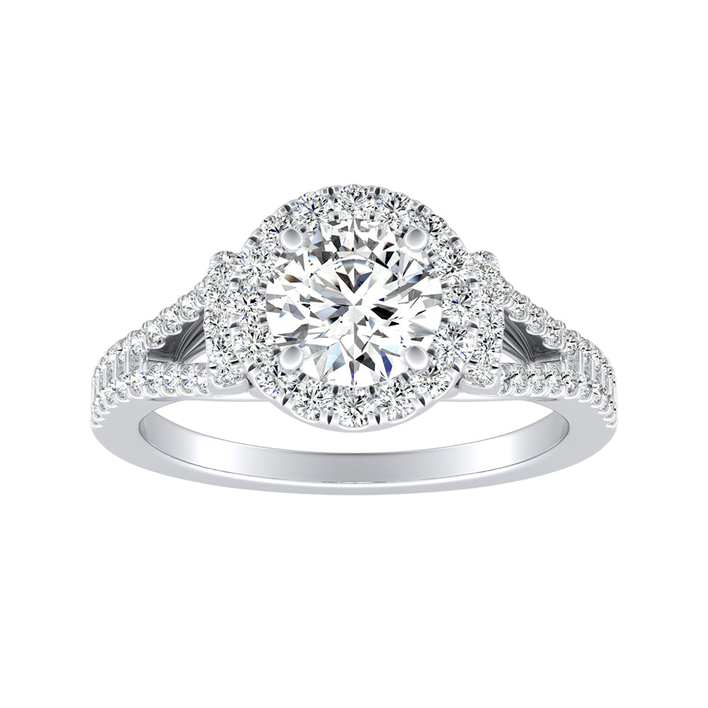 Simran Collection — 1.00 ct. Center Round Lab Grown Diamond Halo Engagement Ring in 14K White Gold