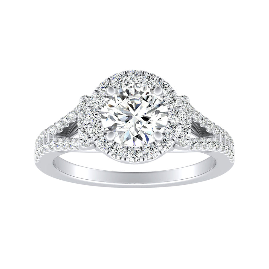 Simran Collection — 1.00 ct. Center Round Lab Grown Diamond Halo Engagement Ring in 14K White Gold