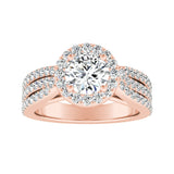 Halo Three Row 1.00 ct. Center Round Lab Grown Diamond Engagement Ring in 14K White Gold