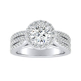 Halo Three Row 1.00 ct. Center Round Lab Grown Diamond Engagement Ring in 14K White Gold