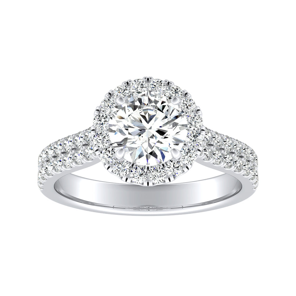 Simran Collection — Halo Two Row 1.00 ct. Center Round Lab Grown Diamond Engagement Ring in 14K White Gold