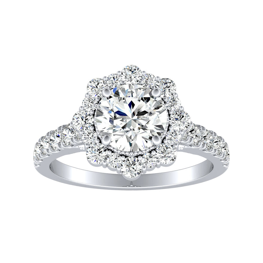 Simran Collection — Halo 1.00 ct. Center Round Lab Grown Diamond Engagement Ring in 14K White Gold