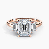 Under Halo Three Stone Lab Grown Diamond Engagement Ring 1.50 ct. Center Emerald Lab Grown Diamond with Lab Grown Trapezoid Side Stones in 14K White Gold