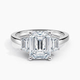 Under Halo Three Stone Lab Grown Diamond Engagement Ring 1.50 ct. Center Emerald Lab Grown Diamond with Lab Grown Trapezoid Side Stones in 14K White Gold