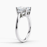 Under Halo Three Stone Lab Grown Diamond Engagement Ring 1.50 ct. Center Emerald Lab Grown Diamond with Lab Grown Trapezoid Side Stones in 14K White Gold