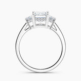 Under Halo Three Stone Lab Grown Diamond Engagement Ring 1.50 ct. Center Emerald Lab Grown Diamond with Lab Grown Trapezoid Side Stones in 14K White Gold
