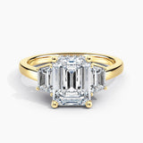 Under Halo Three Stone Lab Grown Diamond Engagement Ring 1.50 ct. Center Emerald Lab Grown Diamond with Lab Grown Trapezoid Side Stones in 14K White Gold
