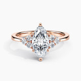 Dainty Three Stone Diamond Engagement Ring with  1.00 ct. Center Marquise Lab Grown Diamond in 14K Rose Gold