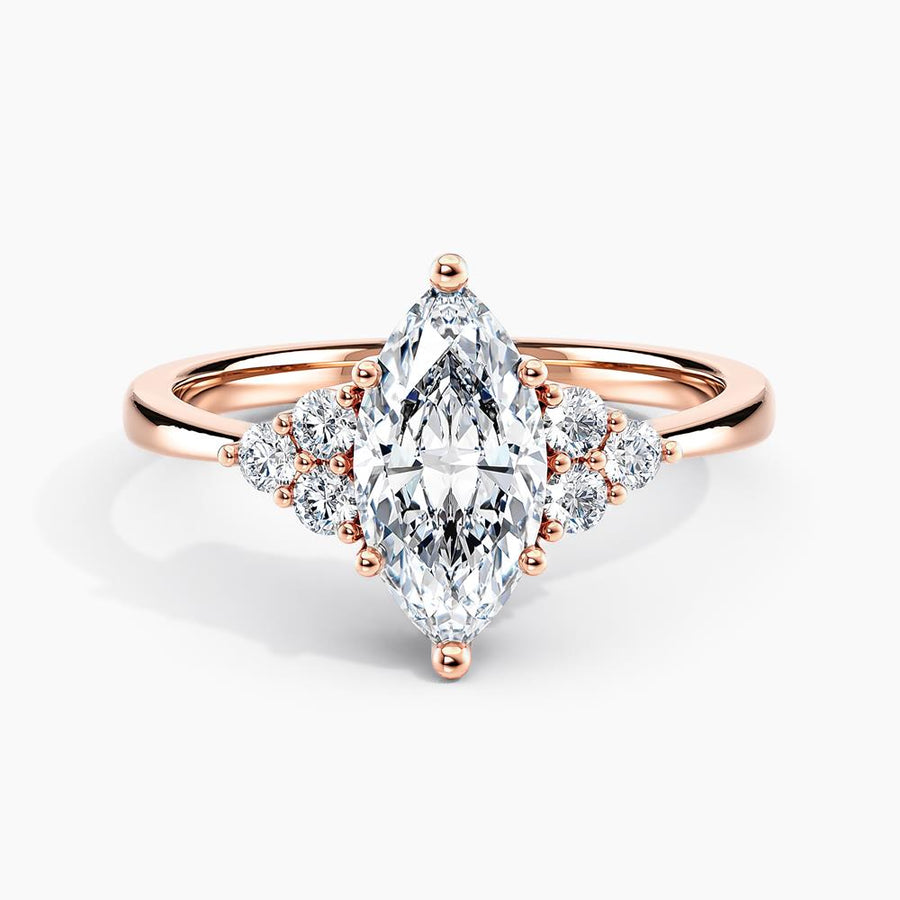 Simran Collection — Dainty Three Stone Diamond Engagement Ring with  1.00 ct. Center Marquise Lab Grown Diamond in 14K Rose Gold