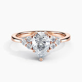 Dainty Three Stone Diamond Engagement Ring with  1.00 ct. Center Pear Lab Grown Diamond in 14K Yellow Gold