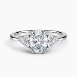 Dainty Three Stone Diamond Engagement Ring with  1.00 ct. Center Oval Lab Grown Diamond in 14K White Gold