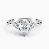 Dainty Three Stone Diamond Engagement Ring with  1.00 ct. Center Pear Lab Grown Diamond in 14K Yellow Gold