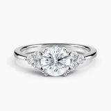 Dainty Three Stone Diamond Engagement Ring with  1.00 ct. Center Round Lab Grown Diamond in 14K White Gold