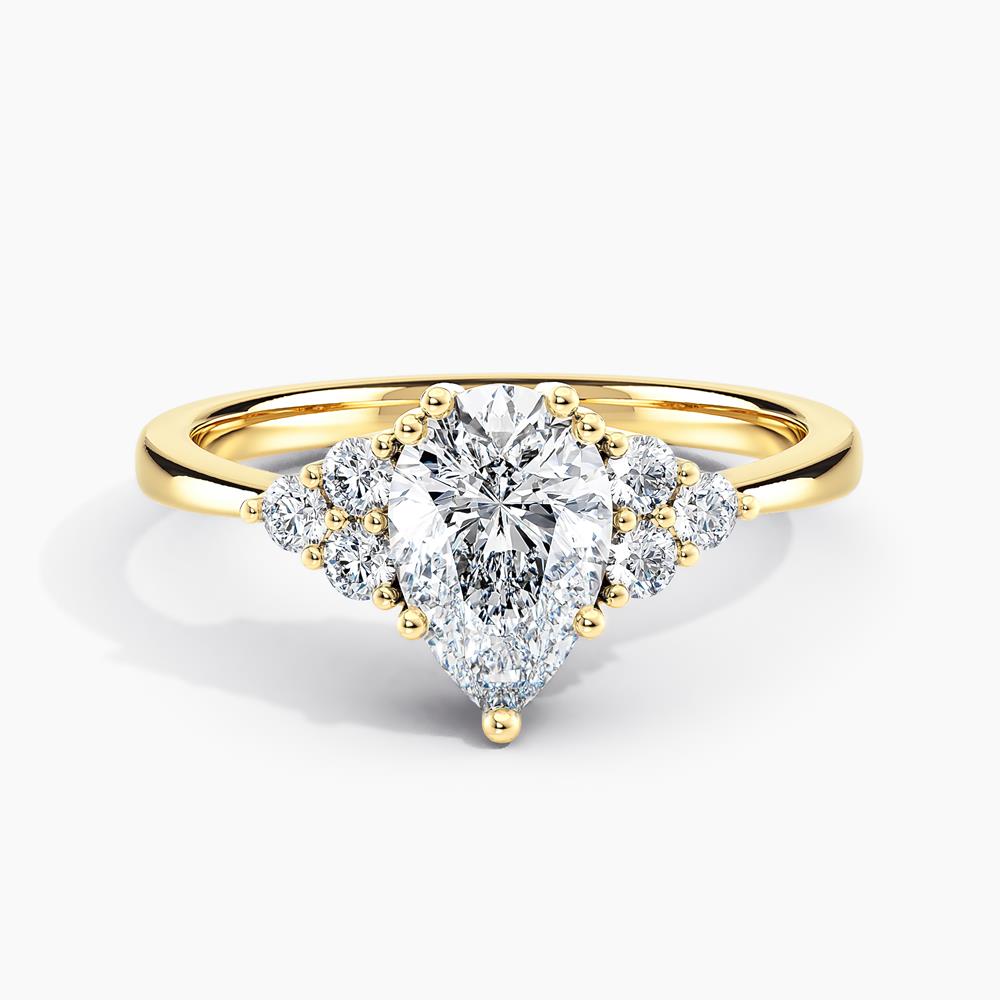 Simran Collection — Dainty Three Stone Diamond Engagement Ring with  1.00 ct. Center Pear Lab Grown Diamond in 14K Yellow Gold