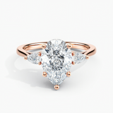 Under Halo Three Stone Lab Grown Diamond Engagement Ring 1.00 ct. Center Pear Lab Grown Diamond in 14K White Gold