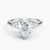 Under Halo Three Stone Lab Grown Diamond Engagement Ring 1.00 ct. Center Pear Lab Grown Diamond in 14K White Gold