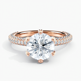 Pave Crown Diamond Engagement Ring with  1.00 ct. Center Round Lab Grown Diamond in 14K White Gold
