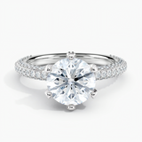 Pave Crown Diamond Engagement Ring with  1.00 ct. Center Round Lab Grown Diamond in 14K White Gold