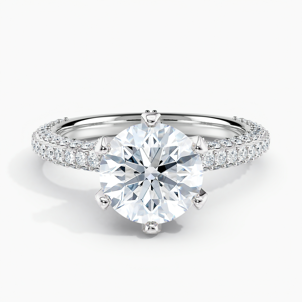 Simran Collection — Pave Crown Diamond Engagement Ring with  1.00 ct. Center Round Lab Grown Diamond in 14K White Gold