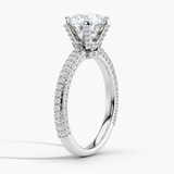 Pave Crown Diamond Engagement Ring with  1.00 ct. Center Round Lab Grown Diamond in 14K White Gold