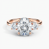 Under Halo Three Stone Lab Grown Diamond Engagement Ring 1.00 ct. Center Oval Lab Grown Diamond in 14K White Gold. he ring can be set with other shapes, carat weights and clarity . Please contact us with any questions.