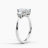 Under Halo Three Stone Lab Grown Diamond Engagement Ring 1.00 ct. Center Oval Lab Grown Diamond in 14K White Gold. he ring can be set with other shapes, carat weights and clarity . Please contact us with any questions.