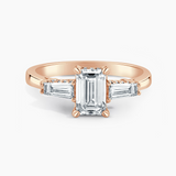 Under Halo Three Stone Lab Grown Diamond Engagement Ring 1.00 ct. Center Emerald Lab Grown Diamond with Lab Grown Tapered Baguette Side Stones in 14K White Gold