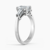 Under Halo Three Stone Lab Grown Diamond Engagement Ring 1.00 ct. Center Emerald Lab Grown Diamond with Lab Grown Tapered Baguette Side Stones in 14K White Gold