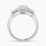 Under Halo Three Stone Lab Grown Diamond Engagement Ring 1.00 ct. Center Emerald Lab Grown Diamond with Lab Grown Tapered Baguette Side Stones in 14K White Gold