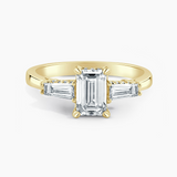 Under Halo Three Stone Lab Grown Diamond Engagement Ring 1.00 ct. Center Emerald Lab Grown Diamond with Lab Grown Tapered Baguette Side Stones in 14K White Gold