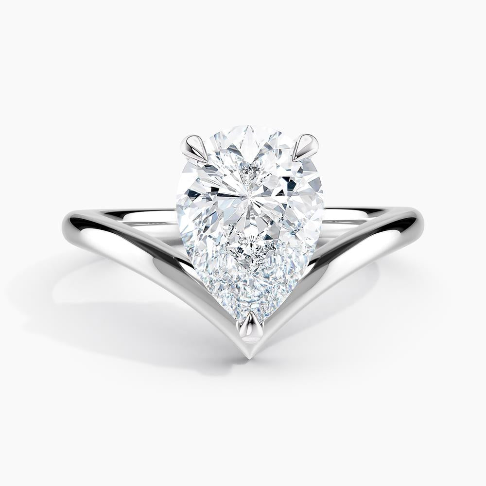 Simran Collection — Unique V Solitaire Engagement Ring 2.00 ct. Center Pear Lab Grown Diamond in 14K White Gold