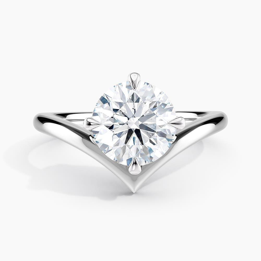 Simran Collection — Unique V Solitaire Engagement Ring 2.00 ct. Center Round Lab Grown Diamond in 14K White Gold