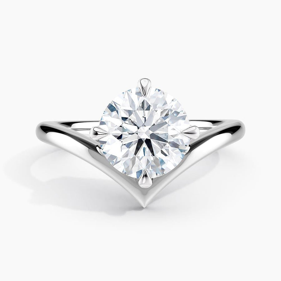 Simran Collection — Unique V Solitaire Engagement Ring 2.00 ct. Center Round Lab Grown Diamond in 14K White Gold