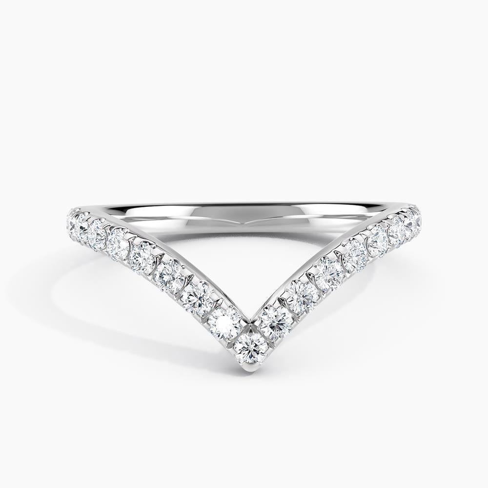 Simran Collection — Chevron V Lab Grown Diamond Wedding Ring in 14K White Gold