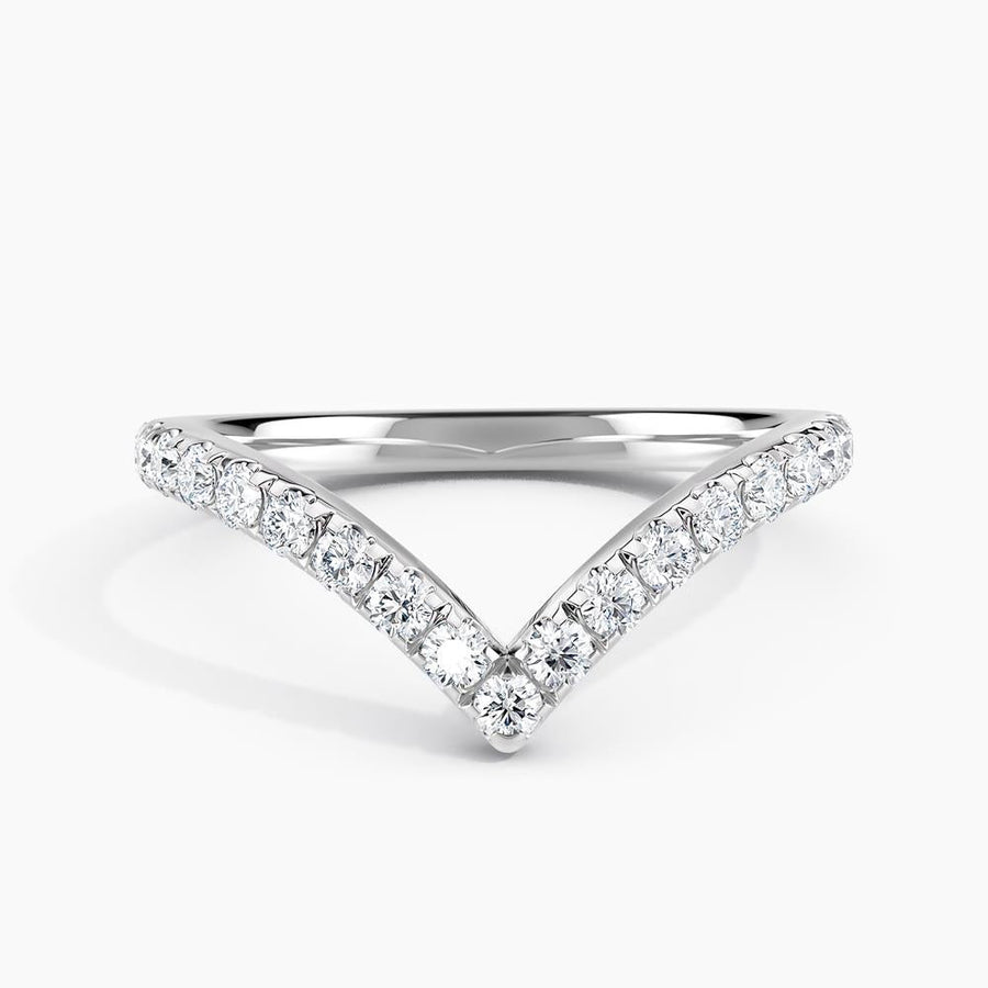 Simran Collection — Chevron V Lab Grown Diamond Wedding Ring in 14K White Gold