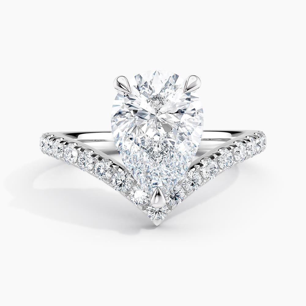 Simran Collection — Unique V Solitaire Engagement Ring 2.00 ct. Center Pear Lab Grown Diamond in 14K White Gold