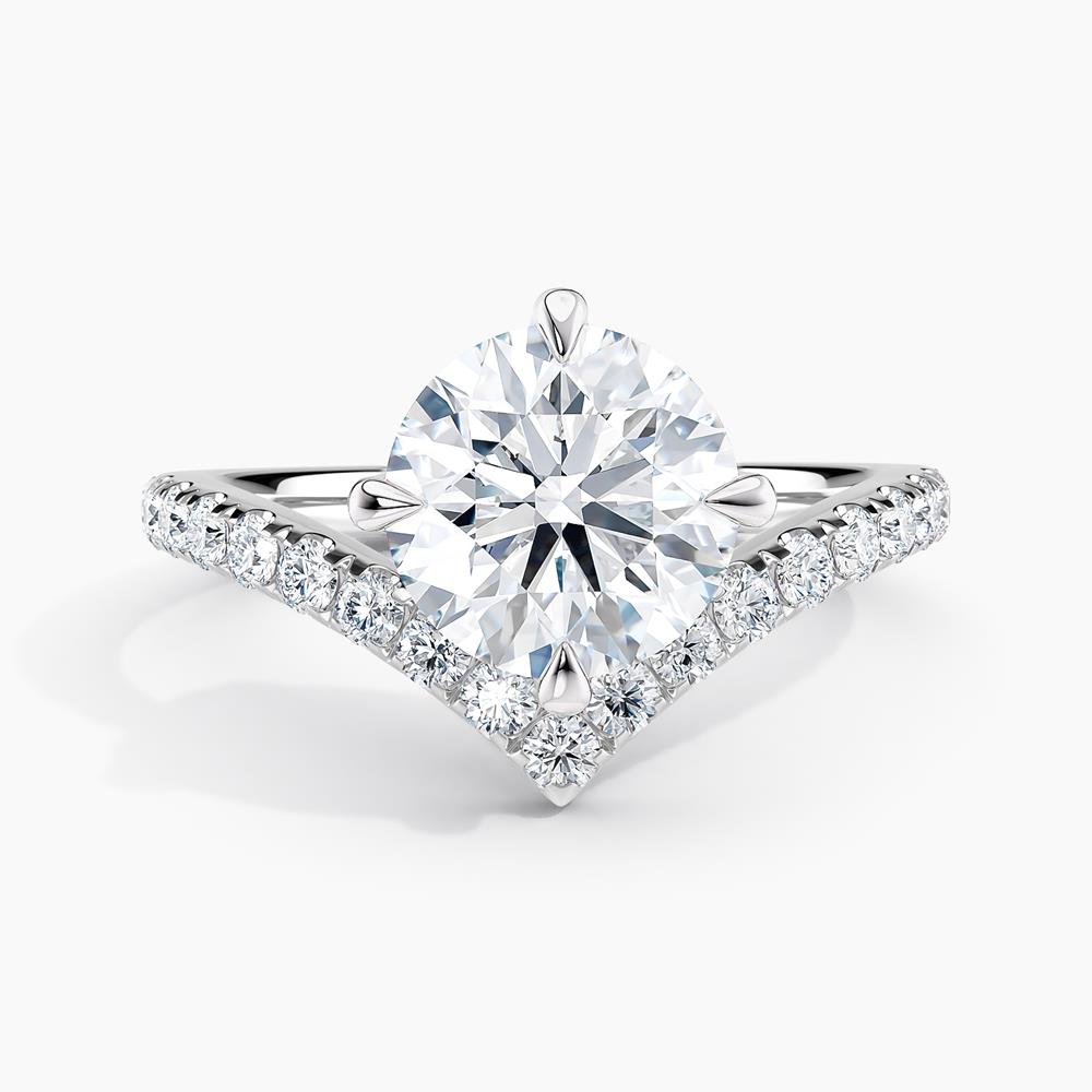 Simran Collection — Unique V Solitaire Engagement Ring 2.00 ct. Center Round Lab Grown Diamond in 14K White Gold