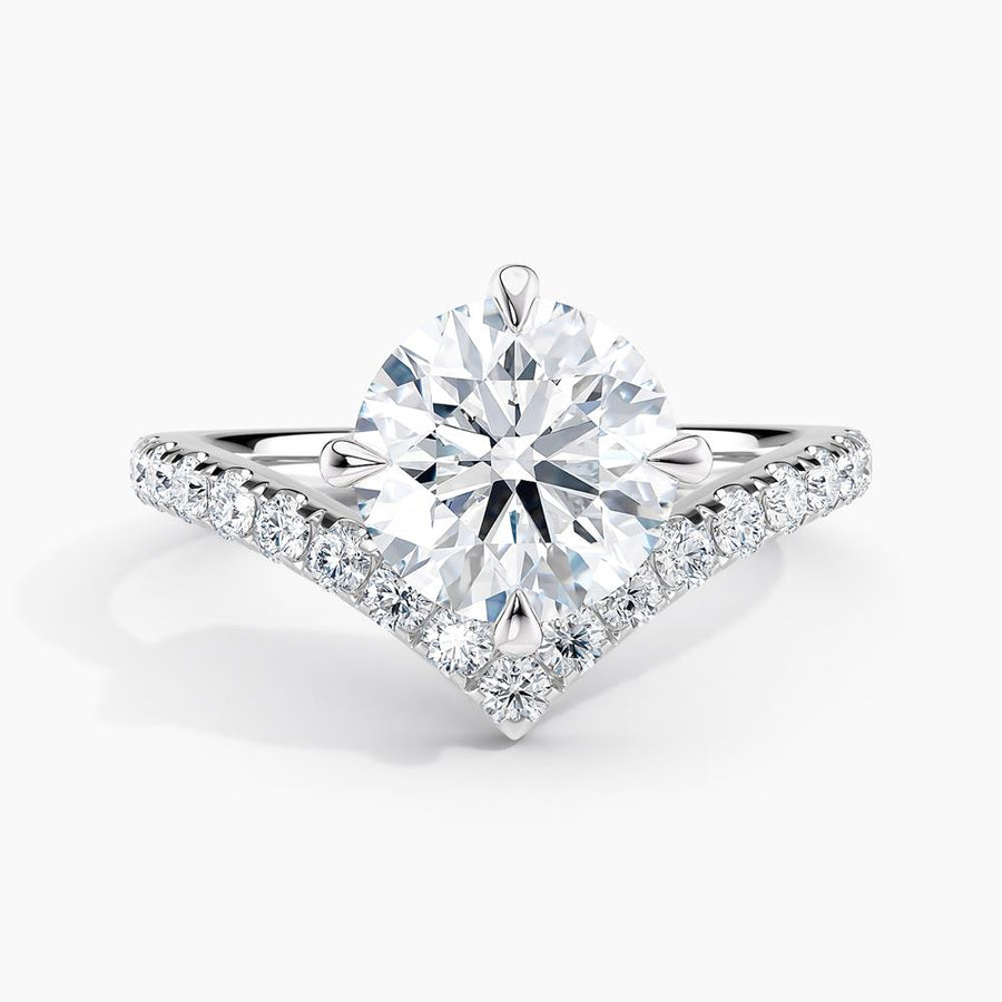 Simran Collection — Unique V Solitaire Engagement Ring 2.00 ct. Center Round Lab Grown Diamond in 14K White Gold