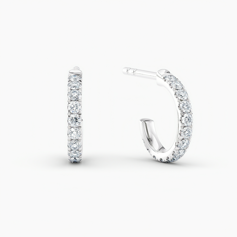 Simran Collection — Pave Petite Open J Hoop Lab Grown Diamond Earrings 0.50 Ct. tw. 14K White Gold