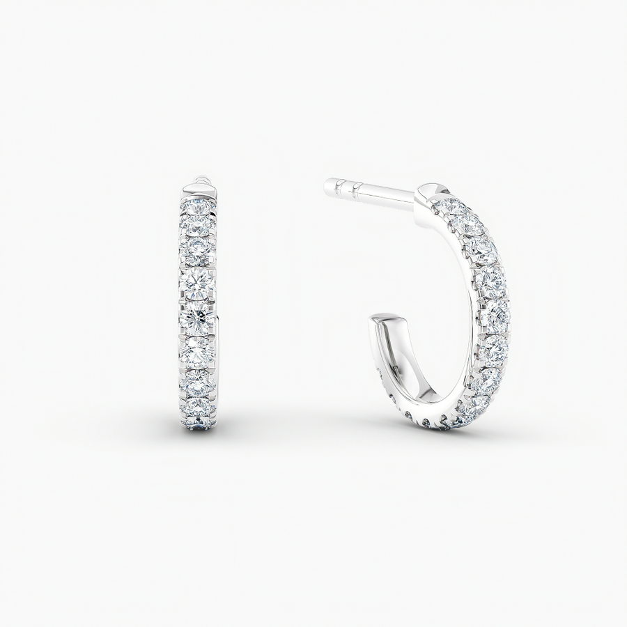 Simran Collection — Pave Petite Open J Hoop Lab Grown Diamond Earrings 0.50 Ct. tw. 14K White Gold